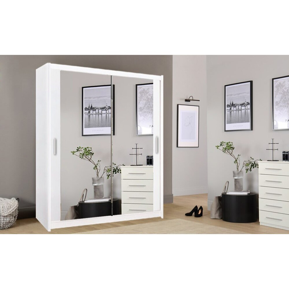 (100cm) Milan Full Mirror Bedroom Sliding Wardrobe White