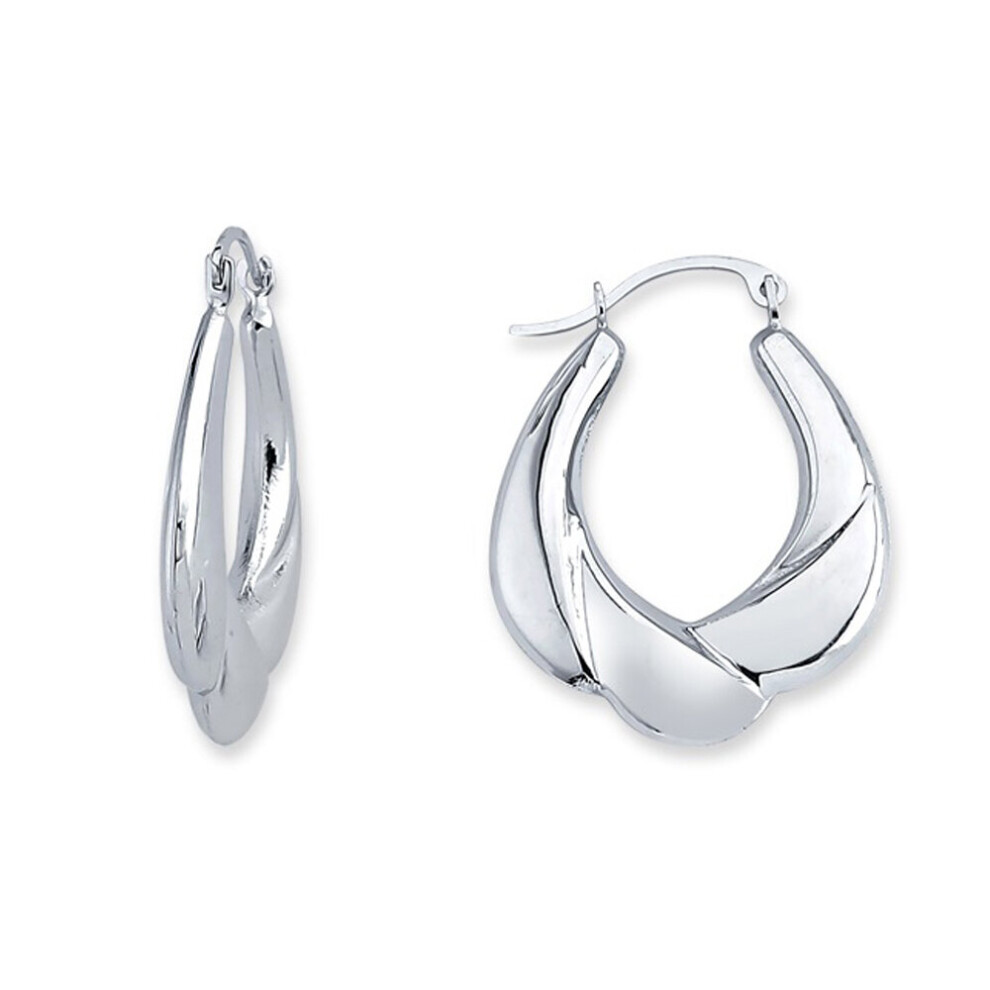 Jewelco London Ladies Sterling Silver Folded Ribbon Creole Earrings - ER82