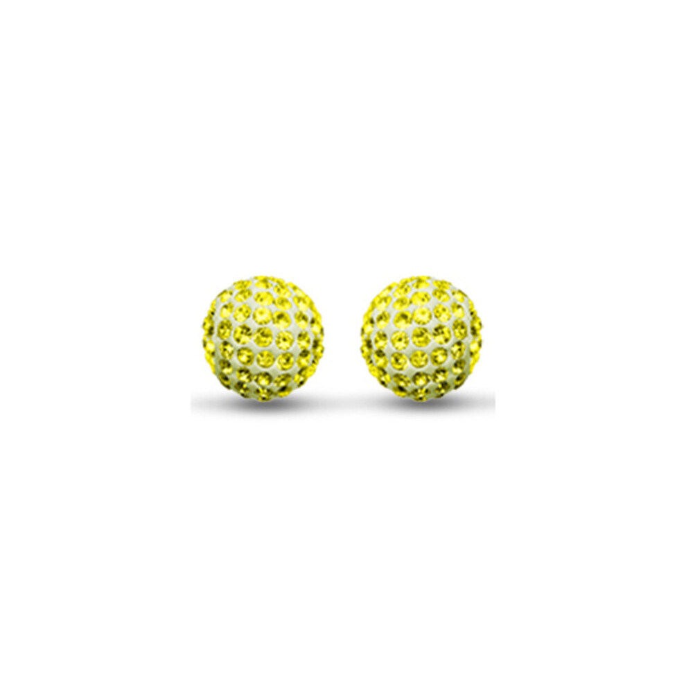 Jewelco London Ladies 9ct Gold Crystal Disco Ball Stud Earrings Lemon Yellow 8mm - JES227