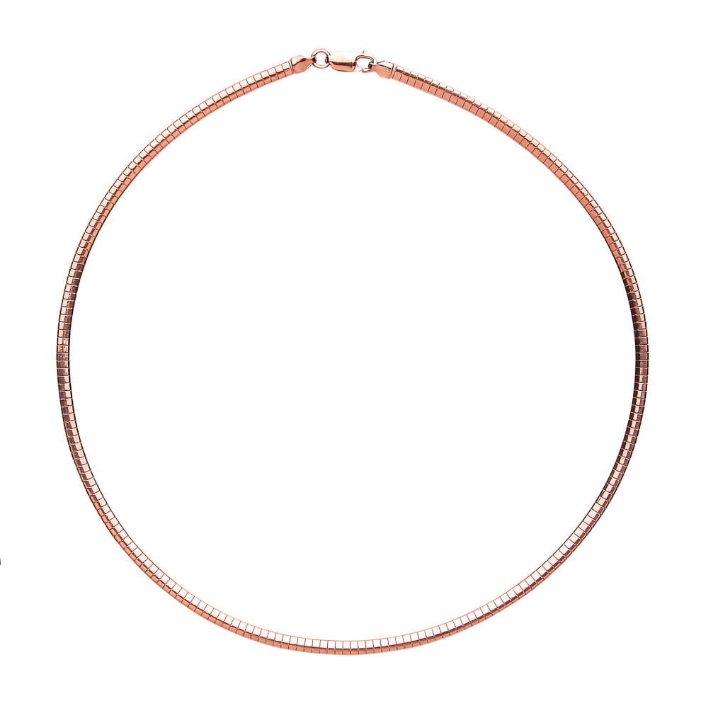 Jewelco London Ladies Rose Gold-Plated Sterling Silver Snake Omega Chain Choker Collarette Necklace 3.2mm 16" - GVCL008R