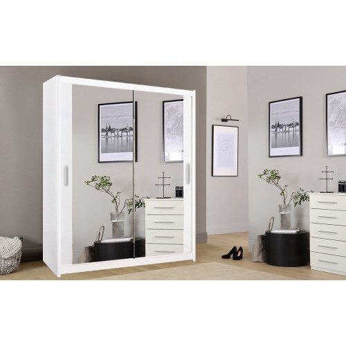 (White) Milan Full Mirror Bedroom Sliding Wardrobe 150cm