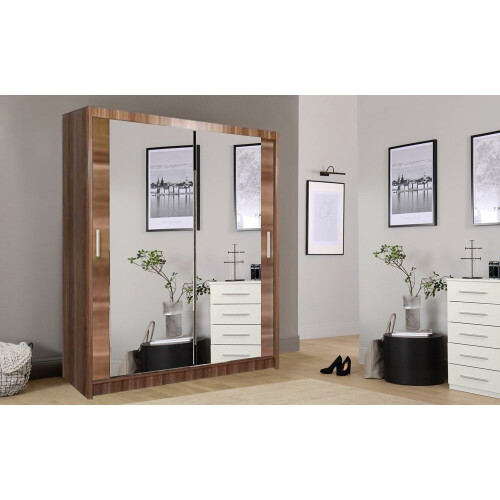 (Oak) Milan Full Mirror Bedroom Sliding Wardrobe 150cm