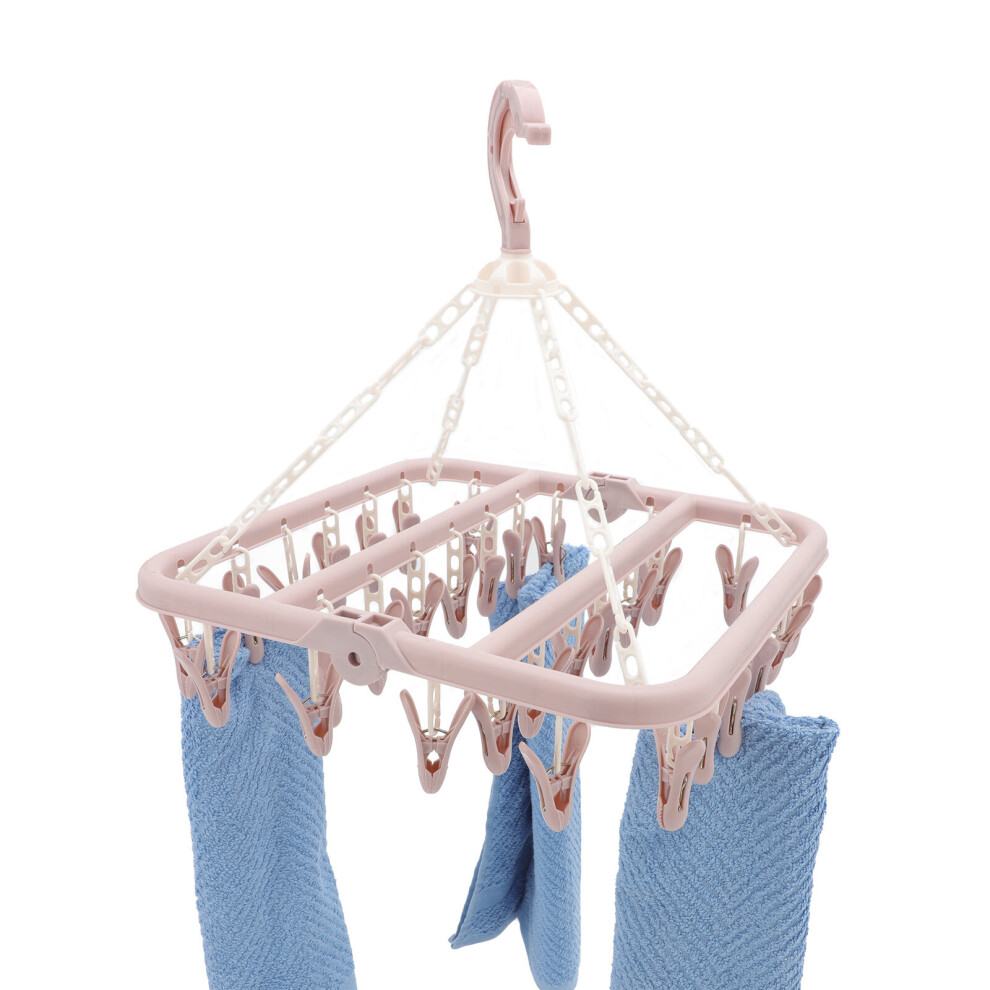 (Pink) 32 Peg Airer Clothes Horse Underwear Sock Hanger