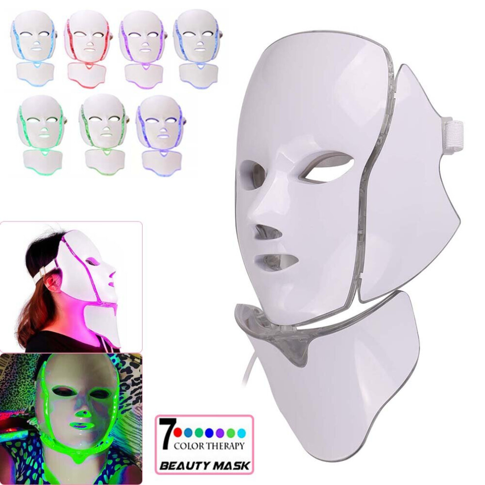 7 LED Photon Face Mask Neck Rejuvenation Therapy Wrinkles Anti aging