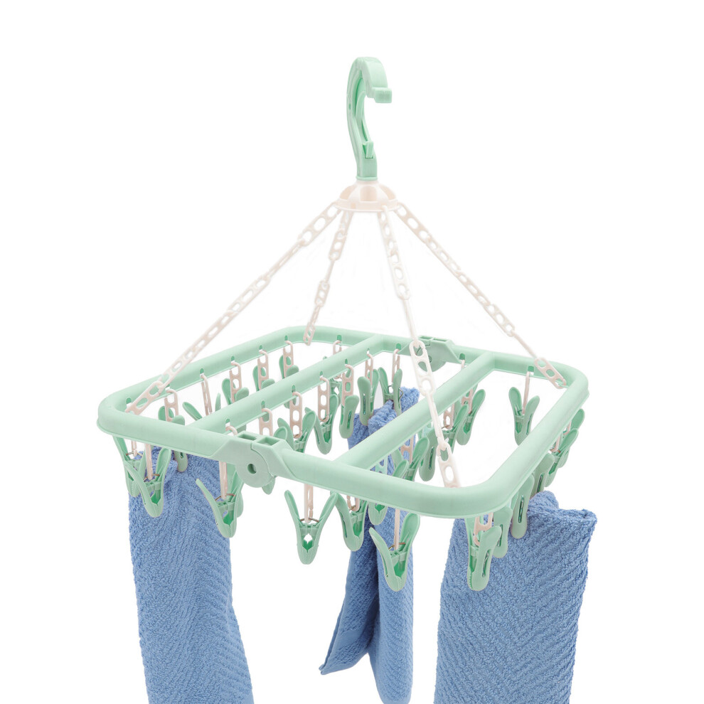 (Green) 32 Peg Airer Clothes Horse Underwear Sock Hanger Green
