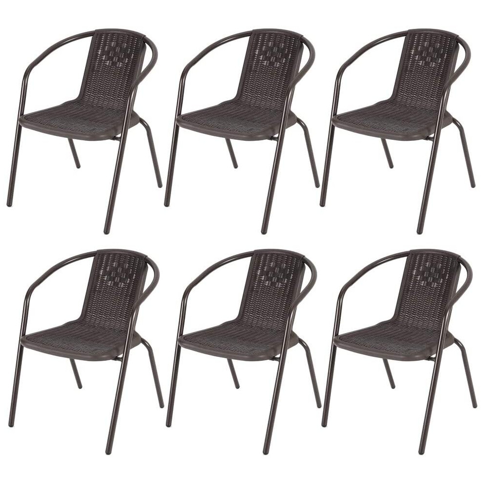 (6 x Brown Rattan Chair Only) Garden Outdoor Patio Chairs Table with Parasol Hole