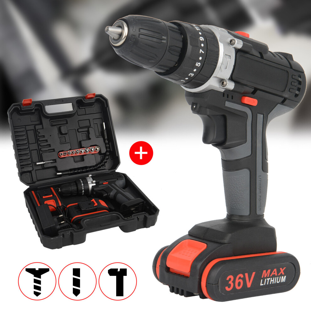 36V 2Speed Power Cordless Combi impact Drill Screwdriver 2 Batteries