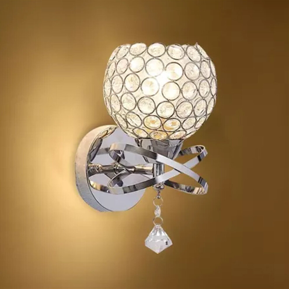 (Silver ) Modern Chrome Crystal LED Wall Light bed Sconce With rope Switch