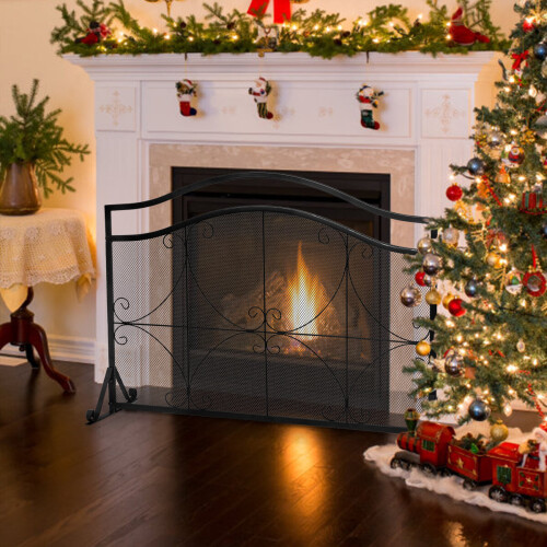 Costway Fireplace Screen Guard Freestanding Spark Fire Guard Mesh Protector 2