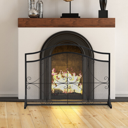 Costway Fireplace Screen Guard Freestanding Spark Fire Guard Mesh Protector 1