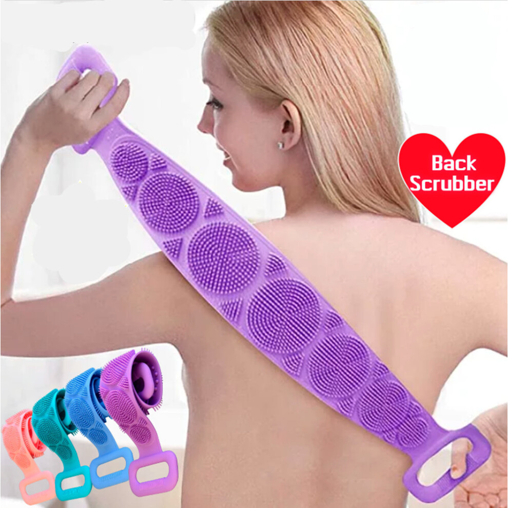 (Purple) Body Cleaning Back Scrubber Cleaner Bath Shower Dirt Remover Silicone Spa brush