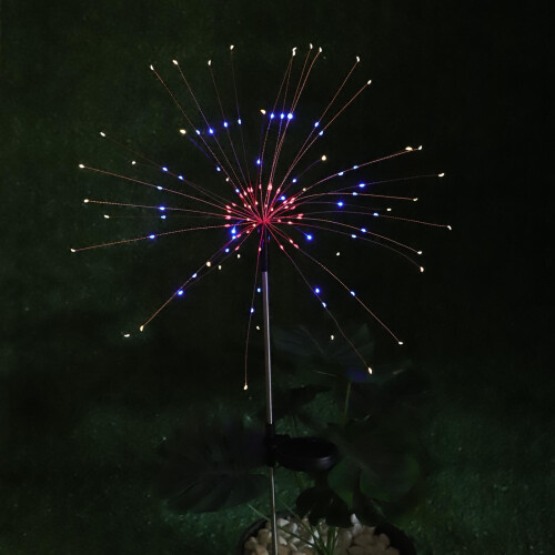 (Colorful) 120 LED Solar Powered Firework Starburst Stake Light Warm White