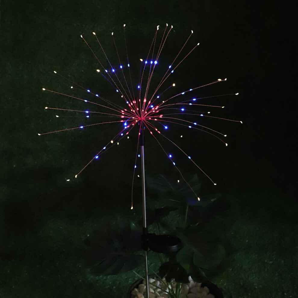 (Colorful) 120 Led Solar Powered Firework Starburst Stake Warm Light/White