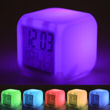 Cube Alarm Clock with Color-Changing LED Night Light, 7 Soft Colors, Time/Date/Temp Display, 12/24H