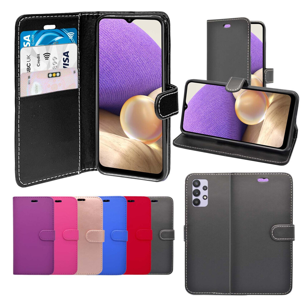 (Black) Case For Samsung Galaxy A32 5G Wallet Flip PU Leather Stand Card Slot Pouch Cover
