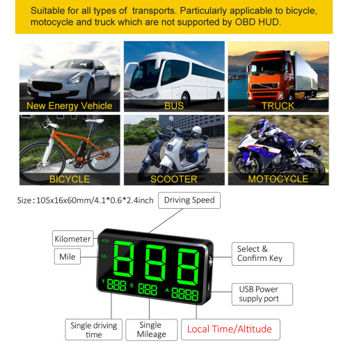 Digital Car GPS Speedometer HeadUp Display Overspeed MPH/KM/H Warning 1