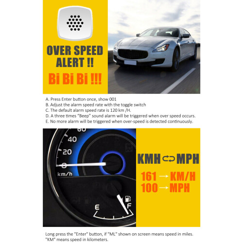 Digital Car GPS Speedometer HeadUp Display Overspeed MPH/KM/H Warning 2