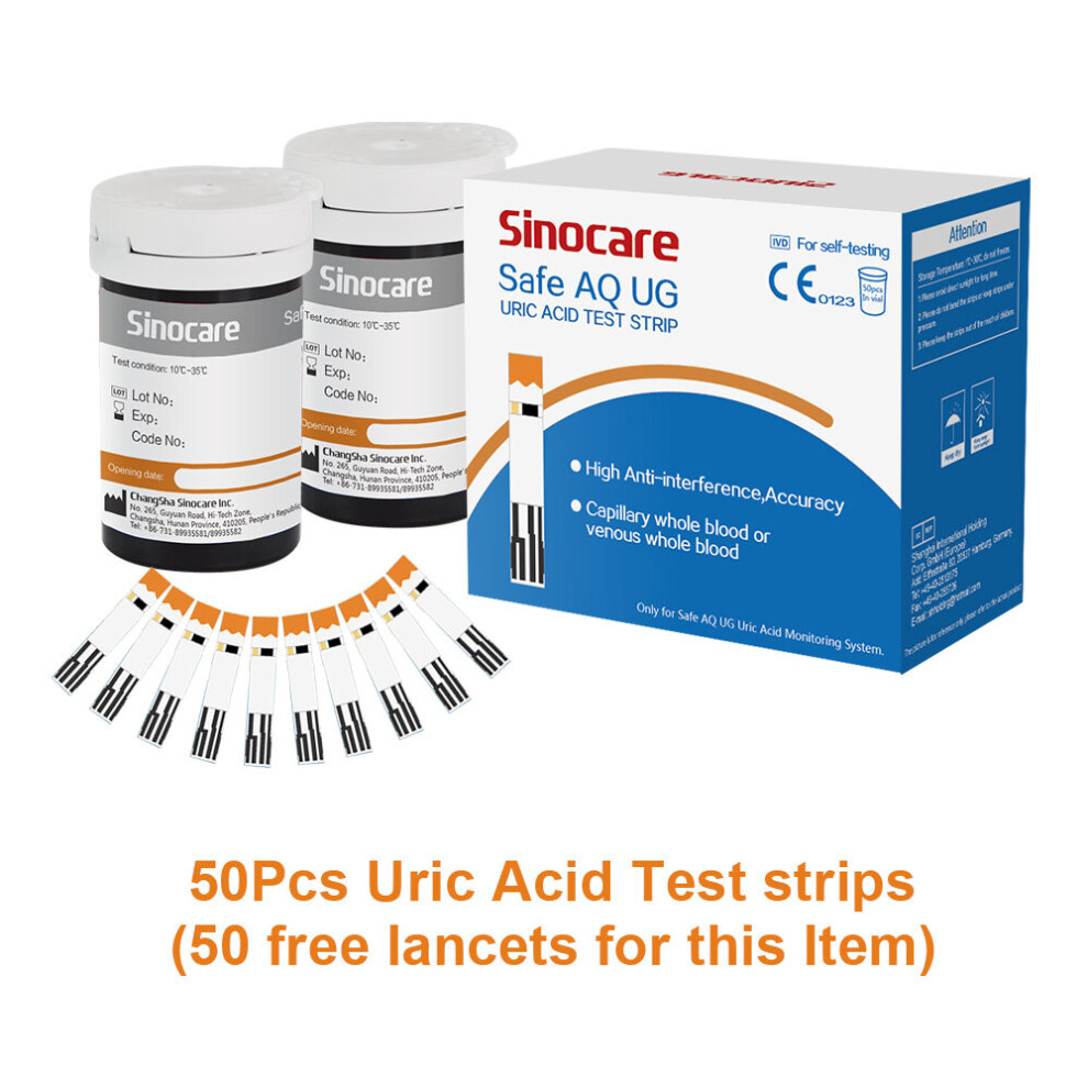 (50Pcs Uric Acid Test Strip & Lancets) Sinocare UG Blood Glucose & Uric Acid Monitor Kit