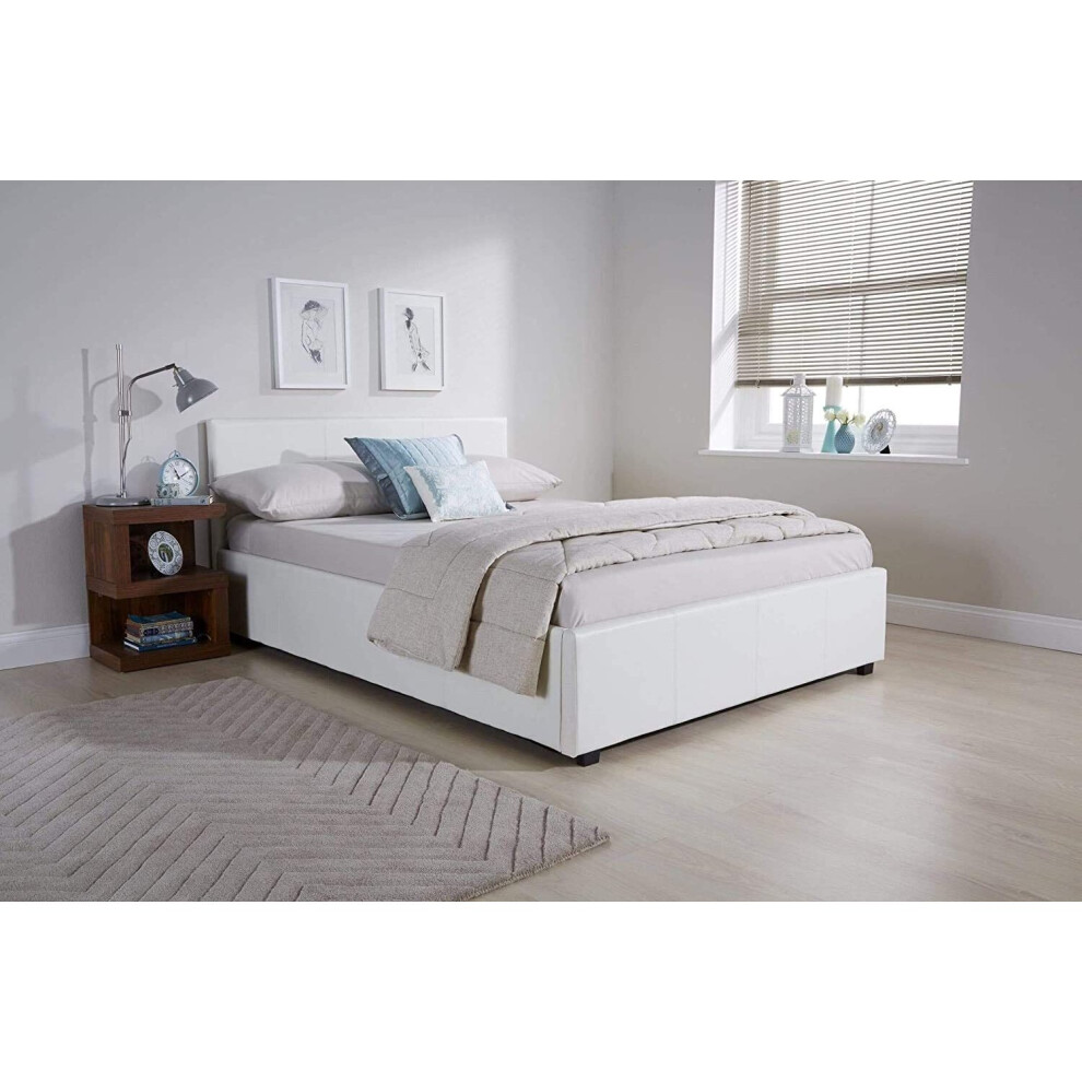 (Single 3FT) Ottoman Storage Side Lift Leather White Bed