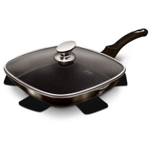 Non-Stick Shiny Black Grill Frying Pan Steak Cooking Skillet With Lid
