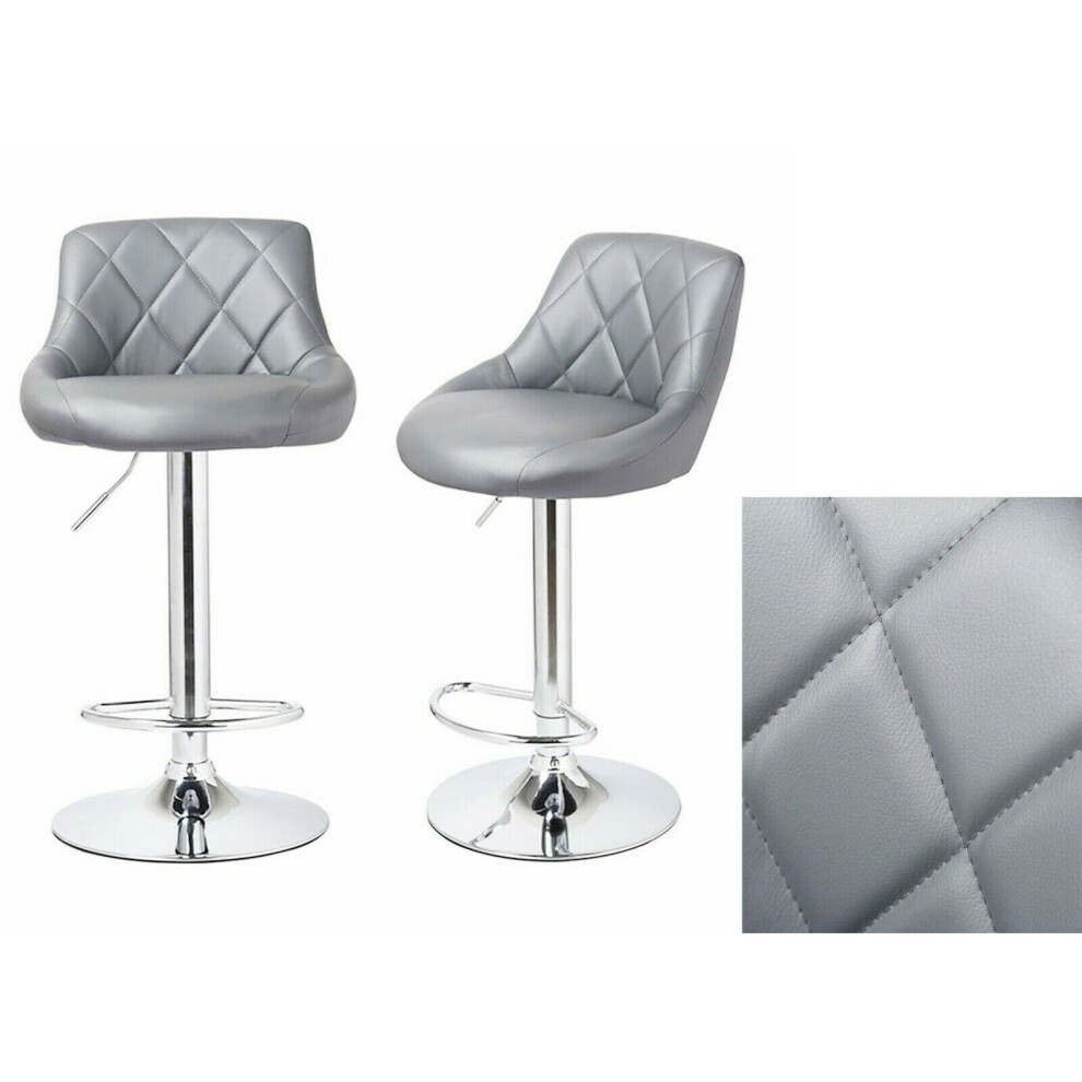 (Grey) MOF Bar Stools Set of 2 Adjustable Swivel Gas Lift Chrome Footrest style 108