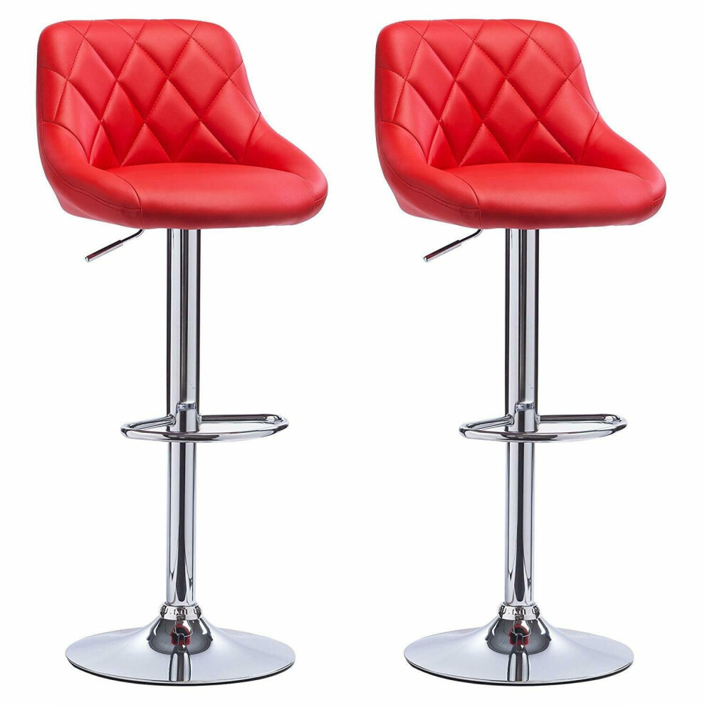 (Red) MOF Bar Stools Set of 2 Adjustable Swivel Gas Lift Chrome Footrest style 108