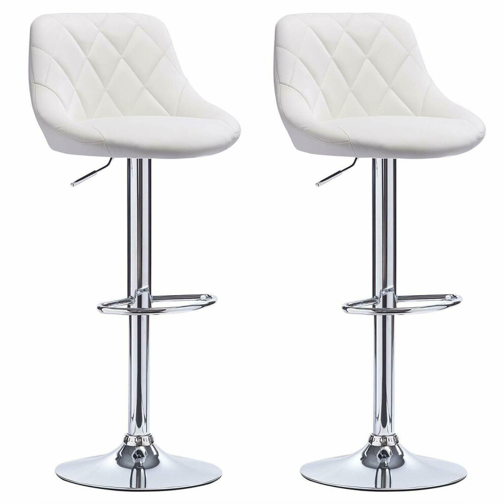 (White) MOF Bar Stools Set of 2 Adjustable Swivel Gas Lift Chrome Footrest style 108