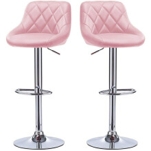(Pink) MOF Bar Stools Set of 2 Adjustable Swivel Gas Lift Chrome Footrest style 108