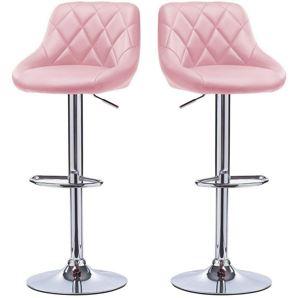 (Pink) MOF Bar Stools Set of 2 Adjustable Swivel Gas Lift Chrome Footrest style 108