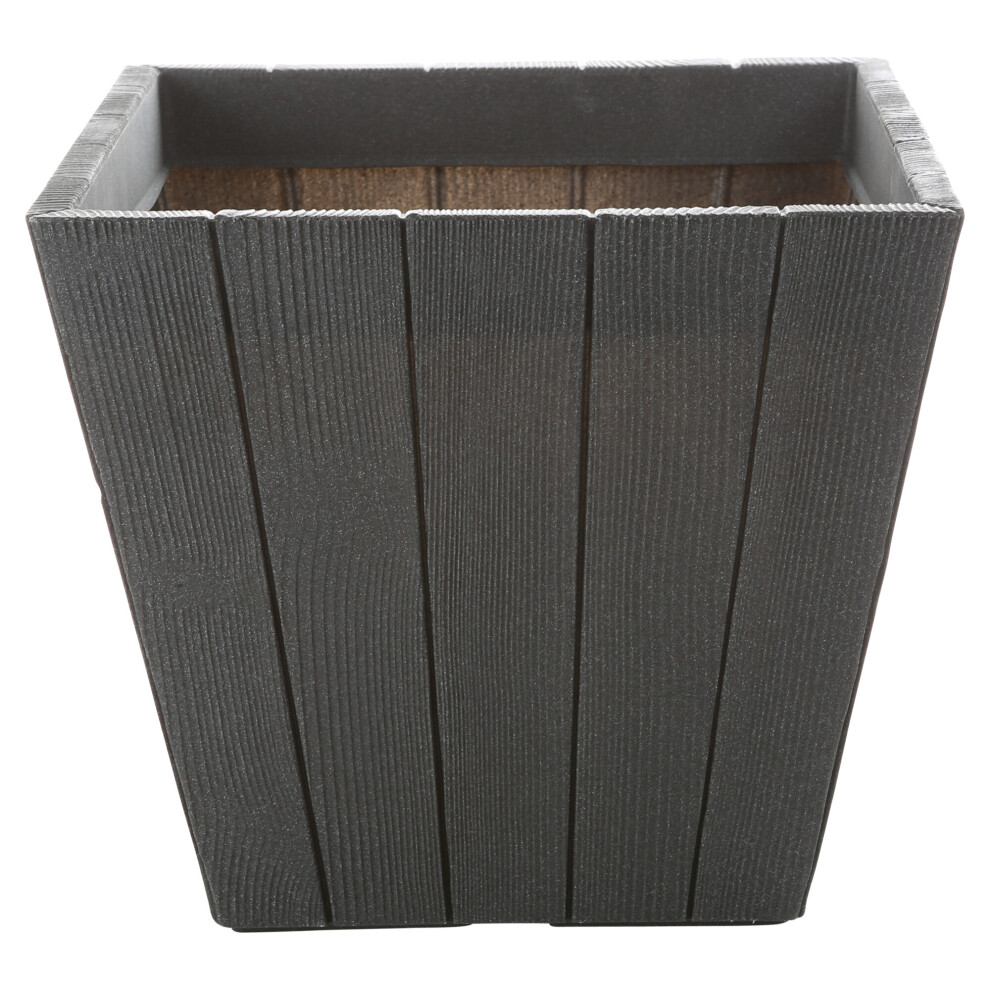 (1, Square) Grey Wood Effect Plastic Flower Plant Pot Planter