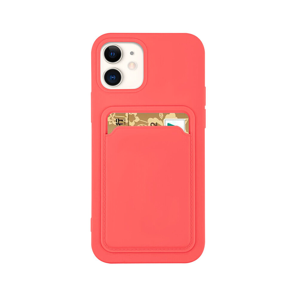 Fonefunshop Silicone Card Holder Protection Case Compatible With Iphone 12 Mini In Citrus Pink
