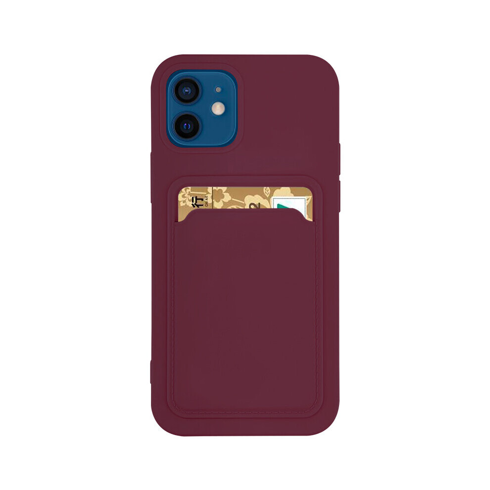 Silicone Card Holder Protection Case Compatible With Iphone 12 Pro Max In Plum Red 7437135566560