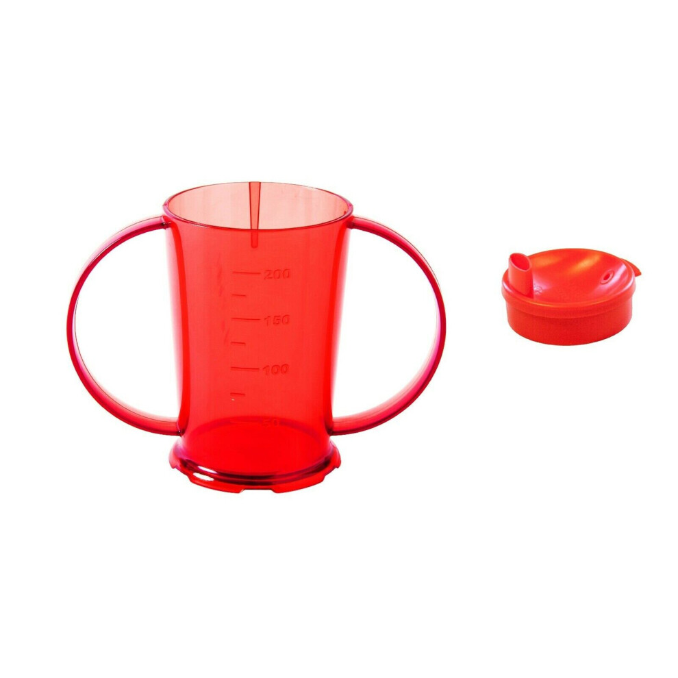 (, Wide Spouted Lid) Two Handled Graduated Beaker With Lid - 200Ml Red Nuhorizons Healthcare Products®