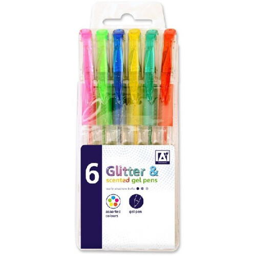 6PK GLITTER/SCENTED GEL PENS