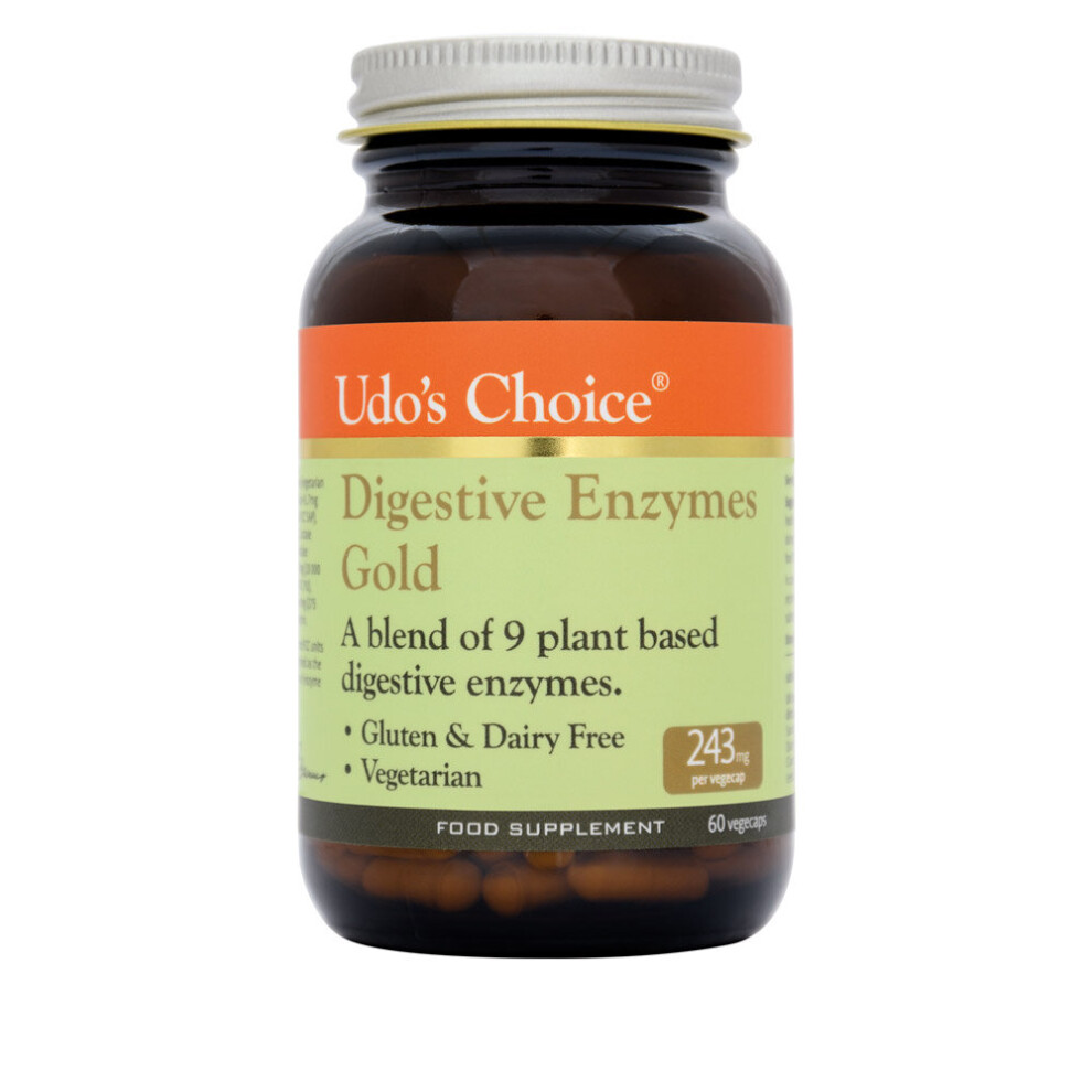 Udo's Choice Digestive Enzyme Gold - 9 Plant Enzymes For Optimal Digestion, Gas Reduction, 60 Vegecaps