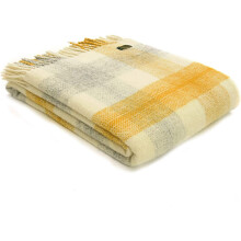 Throw Blanket 100% Pure New Wool British Made Meadow Check 150x183cm Yellow