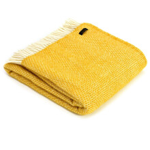 Throw Blanket 100% Pure New Wool British Made Beehive 150x183cm Yellow