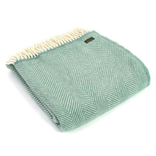 Throw Blanket 100% Pure New Wool British Made Fishbone 150x183cm Sea Green