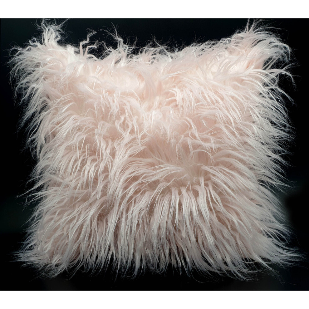 (Light Pink, 17"x17" cushion cover) Cushion or Cover long Shaggy faux fur cushions