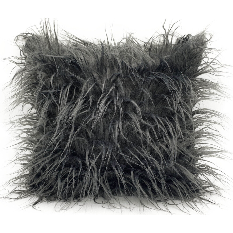 Cushion Mania ( 17"X17" Filled Cushion) Cushion Or Cover Long Shaggy Faux Fur Cushions Silver/Grey