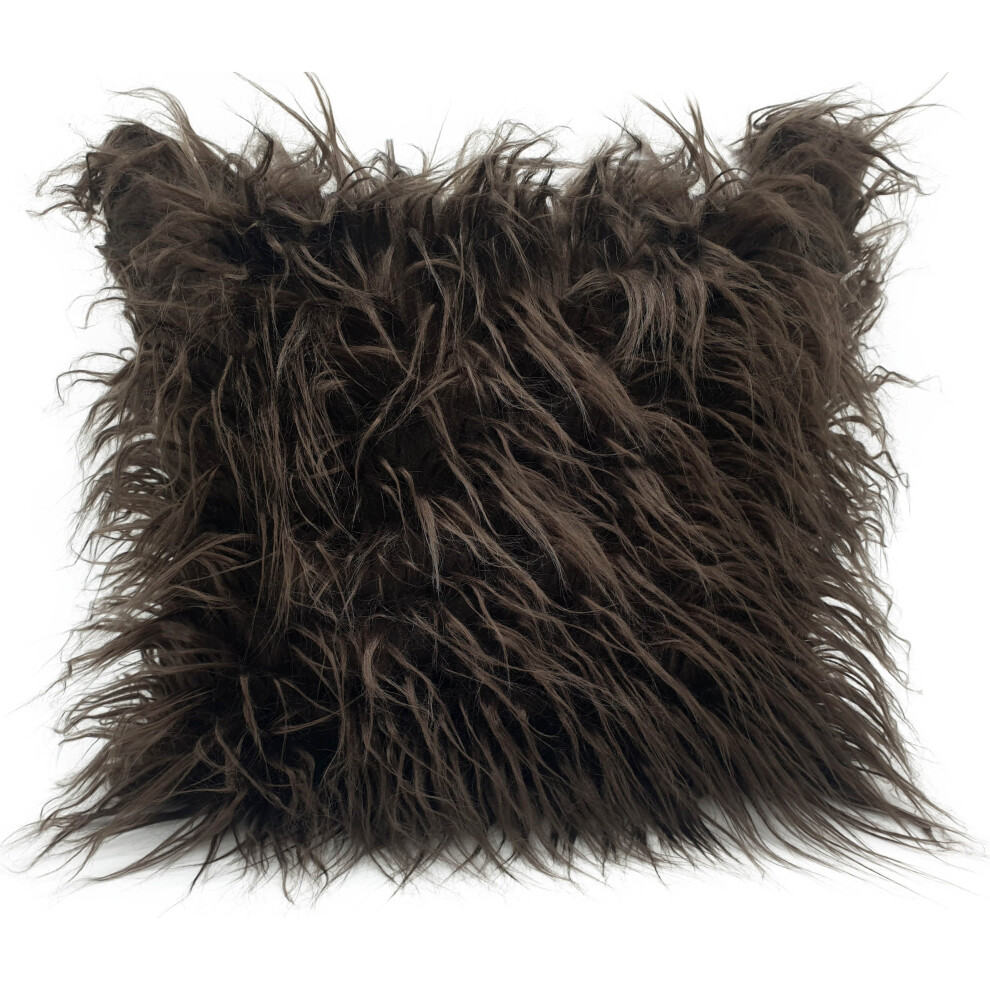 (Brown, 17"x17" cushion cover) Cushion or Cover long Shaggy faux fur cushions