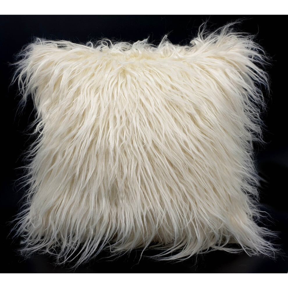 (cream, 21"x21" filled cushion) Cushion or Cover long Shaggy faux fur cushions