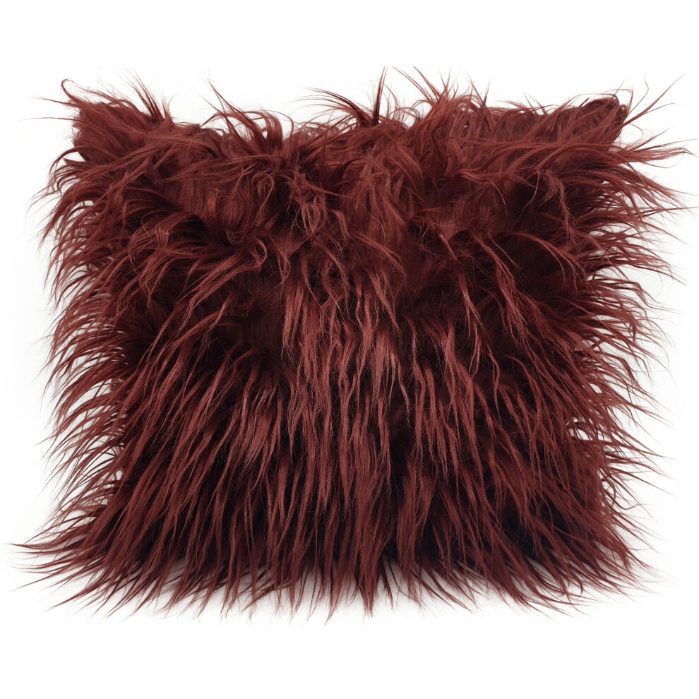 (WINE, 17"x17" cushion cover) Cushion or Cover long Shaggy faux fur cushions