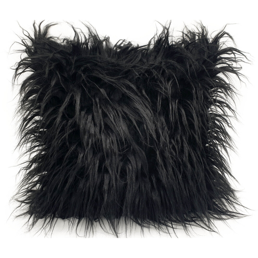 Cushion Mania (, 17"X17" Filled Cushion) Cushion Or Cover Long Shaggy Faux Fur Cushions Black