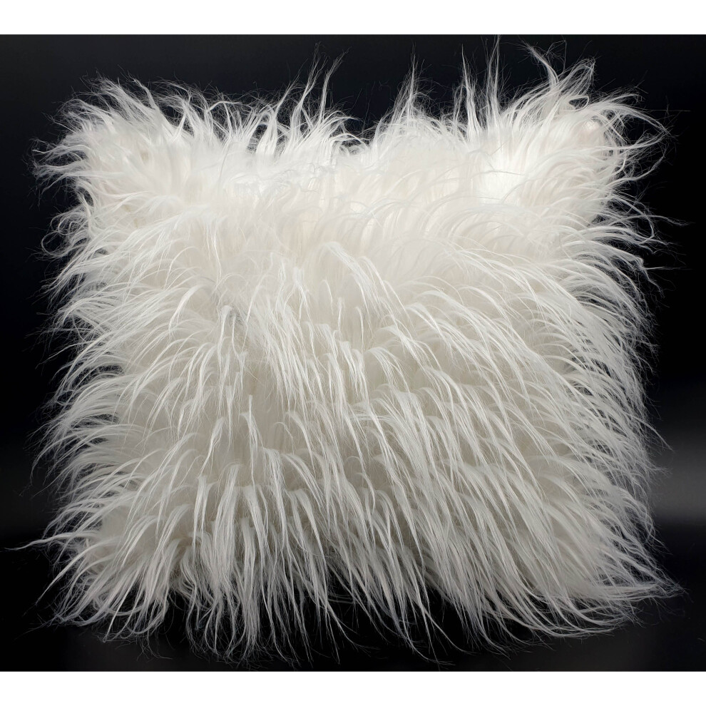 (White, 17"x17" filled cushion) Cushion or Cover long Shaggy faux fur cushions