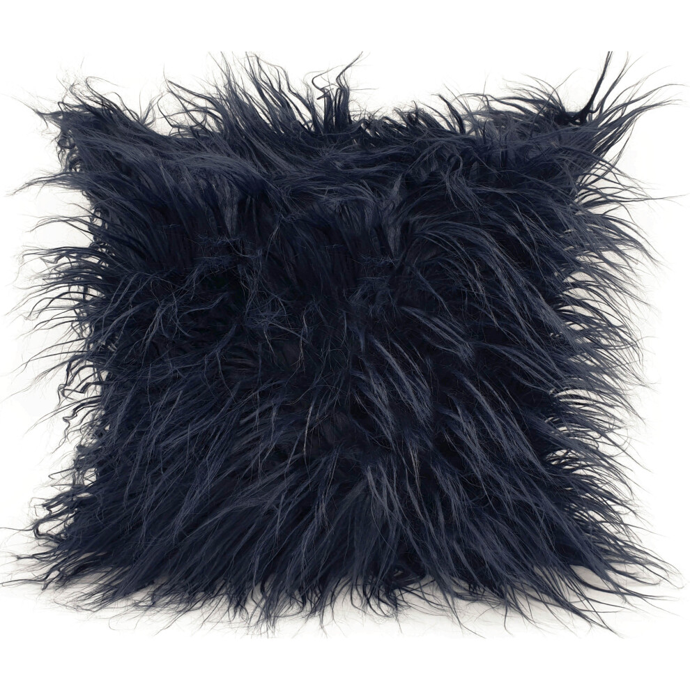 (NAVY, 21"x21" filled cushion) Cushion or Cover long Shaggy faux fur cushions