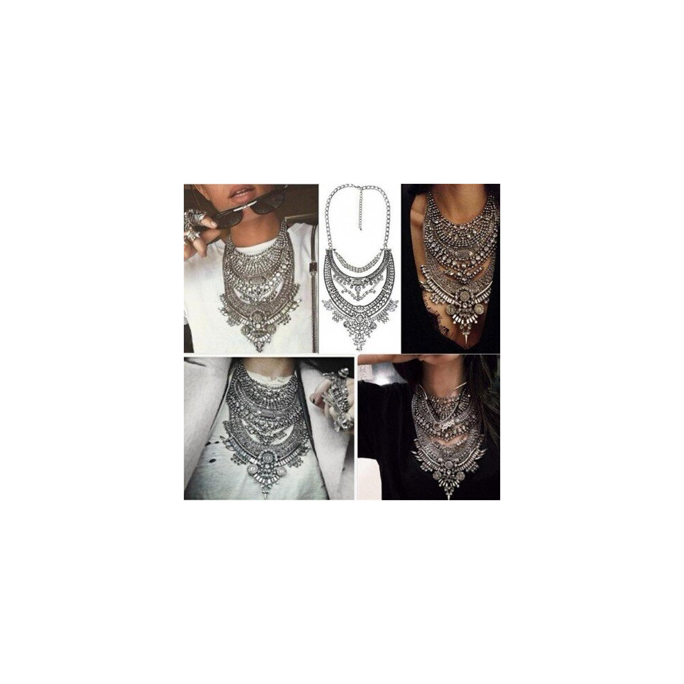 Photos - Pendant / Choker Necklace  Women Long Maxi Chunky Big Bib Necklace Indian Statement Neckalce Girl(Style S)