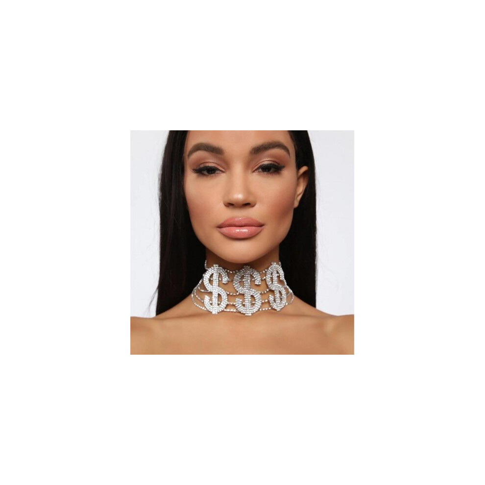 Photos - Pendant / Choker Necklace  Rhinestone Choker Necklace for Women Crystal Big Letter Choker Collar Necklace Jewelry(RICH, Silver)