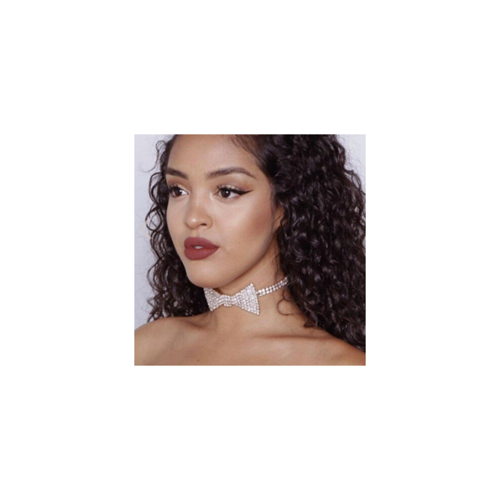 Photos - Pendant / Choker Necklace  Bridal Jewelry Crystal Bow Tie Necklaces Chain Collar Fashion Charm Wedding Rhinestone(United States, Silver Necklace)