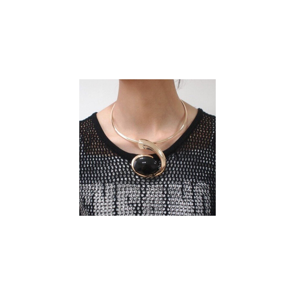 Photos - Pendant / Choker Necklace  Big Oval Resin Pendant Metal Torques Choker Necklace Women(Green Necklace)